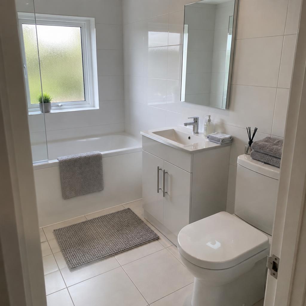 Sparkling bathroom sink and mirror after deep cleaning